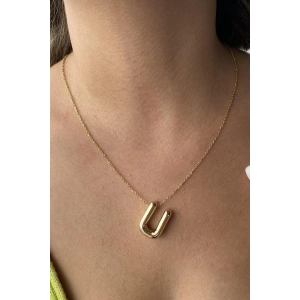 Altın Renk U Harf Çelik Balon Kolye