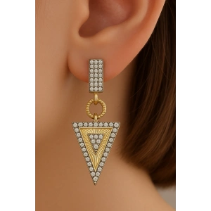 Altın Renk Üçgen Figürlü 14K Altın Kaplama TX Küpe (Çift)