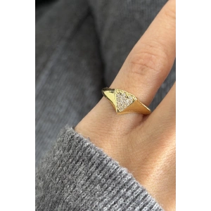 Altın Renk Üçgen Figürlü Taşlı Serçe Parmak Yüzük (Ayarlanabilir)