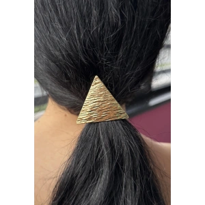 Altın Renk Üçgen Metal Detaylı Lastik Toka