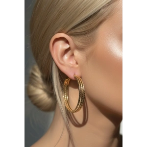 Altın Renk Üçlü Görünümlü Halka Küpe (Çift)