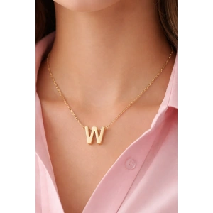 Altın Renk W Harf Çelik Kolye