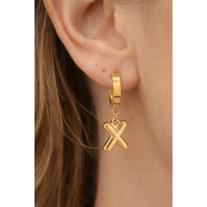 Altın Renk X Harf Çelik Küpe (Çift)