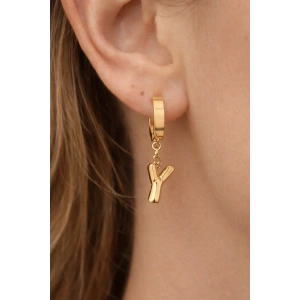 Altın Renk Y Harf Çelik Küpe (Çift)