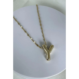 Altın Renk Y Harfli Çelik Balon Kolye