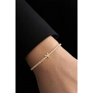 Altın Renk Y Harfli Taş Detaylı Çelik Bileklik