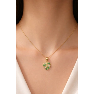 Altın Renk Yaprak Figürlü Çelik Kolye