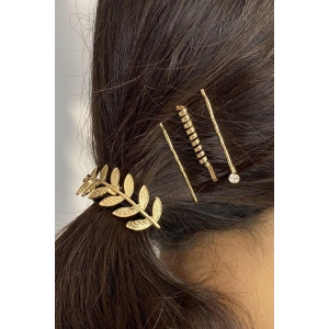 Altın Renk Yaprak Figürlü Metal Toka Ve Tel Toka Set