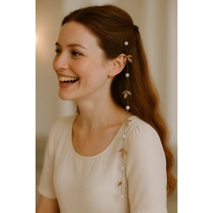 Altın Renk Yaprak Ve İnci Detaylı Çıtçıtlı Saç Aksesuarı