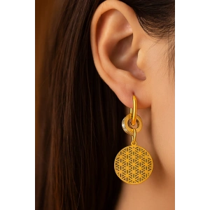 Altın Renk Yaşam Çiçeği Detaylı Çelik Küpe (Çift)