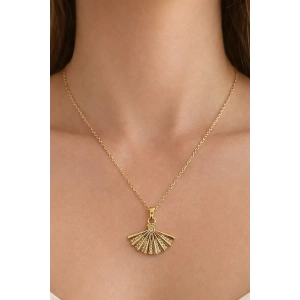 Altın Renk Yelpaze Figürlü Çelik Kolye