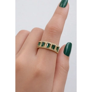 Altın Renk Yeşil Taşlı Ayarlanabilir Yüzük