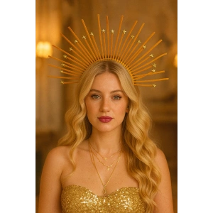 Altın Renk Yıldız Detaylı Gelin/Kına/Nişan/Söz/Bride Tasarım Taç