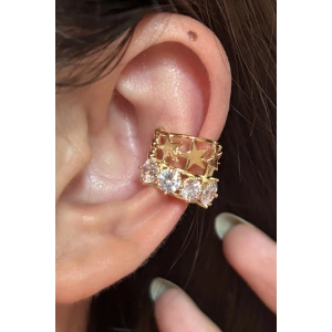 Altın Renk Yıldız Detaylı Taşlı Ear Cuff/Kulak Aksesuarı (Tek)