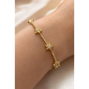 Altın  Renk Yıldız Figürlü  14K Altın Kaplama Taşlı Bileklik