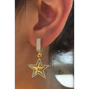 Altın Renk Yıldız Figürlü 14K Altın Kaplama TX Küpe (Çift)