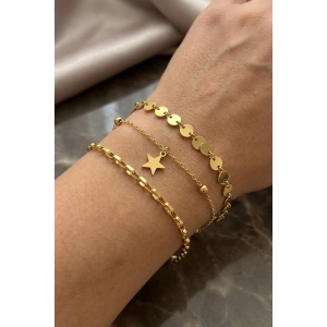 Altın Renk Yıldız Figürlü 3lü Çelik Bileklik