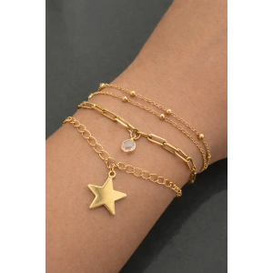 Altın Renk Yıldız Figürlü 3lü Çelik Bileklik