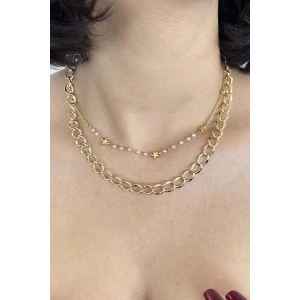 Altın Renk Yıldız Figürlü İnci Detaylı  İkili Kolye