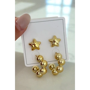 Altın Renk Yıldız Figürlü Küpe Set