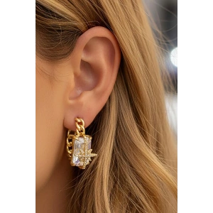 Altın Renk Yıldız Figürlü Taş Detaylı  14K Altın Kaplama Küpe (Çift)