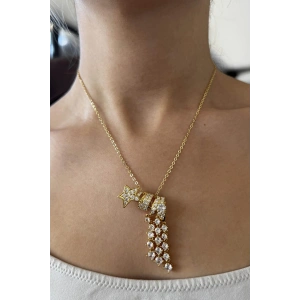 Altın Renk Yıldız Figürlü Taş Detaylı 14K Altın Kaplama TX Kolye