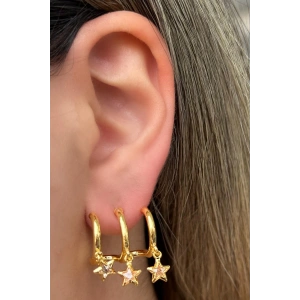 Altın Renk Yıldız Figürlü Taş Detaylı 3lü Görünümlü Küpe (Çift)