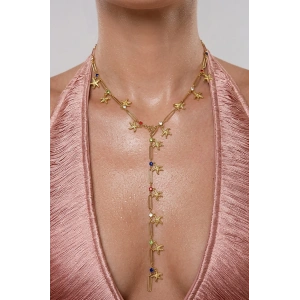 Altın Renk Yıldız Figürlü Taş Detaylı Çelik Y Kolye