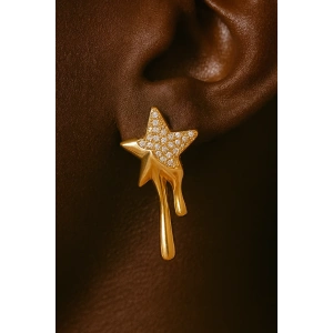 Altın Renk Yıldız Figürlü Taş Detaylı YSX Küpe (Çift)