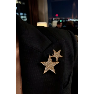 Altın Renk Yıldız Figürlü Taşlı Broş