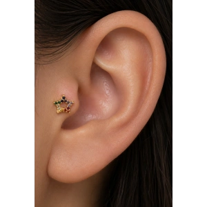 Altın  Renk Yıldız Figürlü   Taşlı Cerrahi Çelik Tragus/Kıkırdak Küpe/Piercing (Tek)