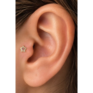 Altın Renk Yıldız Figürlü  Taşlı Cerrahi Çelik Tragus/Kıkırdak Küpe/Piercing (Tek)