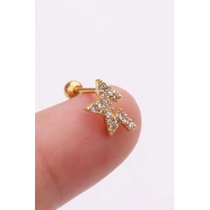 Altın Renk Yıldız Figürlü Taşlı Cerrahi Çelik Tragus/Kıkırdak Küpe/Piercing (Tek)