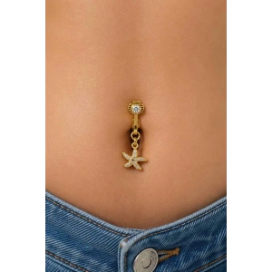 Altın Renk Yıldız Figürlü Taşlı Delik Gerektirmeyen Cerrahi Çelik Göbek Piercing