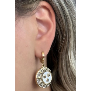 Altın Renk Yıldız Taş Detaylı Çelik Küpe (Çift)