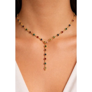 Altın Renk Yıldız Taş Detaylı Çelik Y Kolye