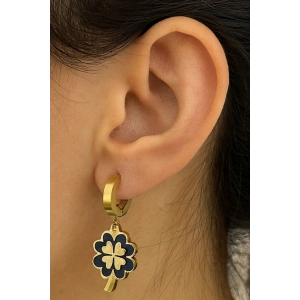 Altın Renk Yonca Figürlü Çelik Küpe (Çift)