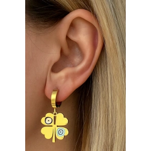 Altın Renk Yonca Figürlü Çelik Küpe (Çift)