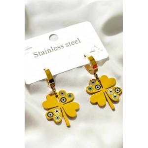 Altın Renk Yonca Figürlü Çelik Küpe (Çift)