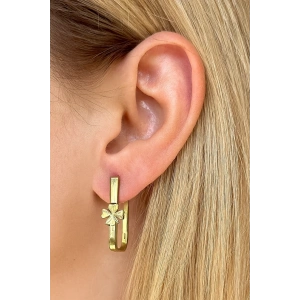 Altın Renk Yonca Figürlü Çelik Küpe (Çift)