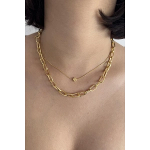 Altın Renk Yonca Figürlü İkili Kolye