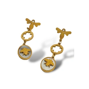 Altın Renk Yusufçuk Figürlü Sallantılı Küpe (Çift)