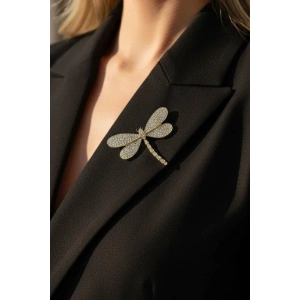 Altın Renk Yusufçuk Figürlü Taş Detaylı Broş