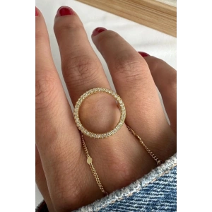 Altın Renk Yuvarlak Detaylı Taşlı Ayarlanabilir Yüzük