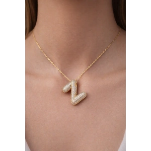 Altın Renk Z Harf Taş Detaylı Çelik Kolye