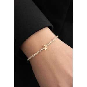 Altın Renk Z Harfli Taş Detaylı Çelik Bileklik