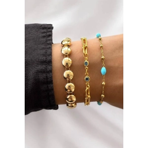 Altın  Renk  Zincir Detaylı 3lü Bileklik Set