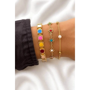 Altın  Renk  Zincir Detaylı 3lü Bileklik Set