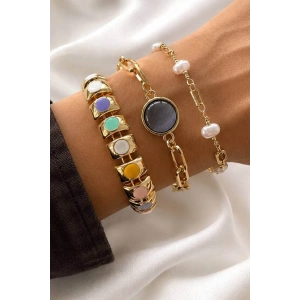 Altın  Renk  Zincir Detaylı 3lü Bileklik Set