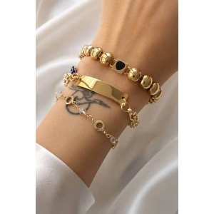 Altın  Renk  Zincir Detaylı 3lü Bileklik Set